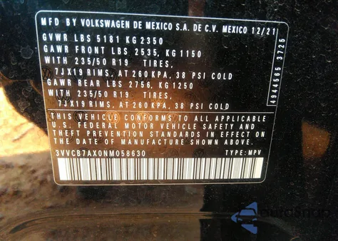 2022 Volkswagen Tiguan 2.0T Se R-Line Black z USA, uszkodzony, nr VIN 3VVCB7AX0NM058630